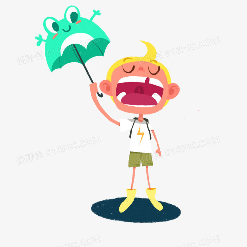 小孩上学打雨伞元素