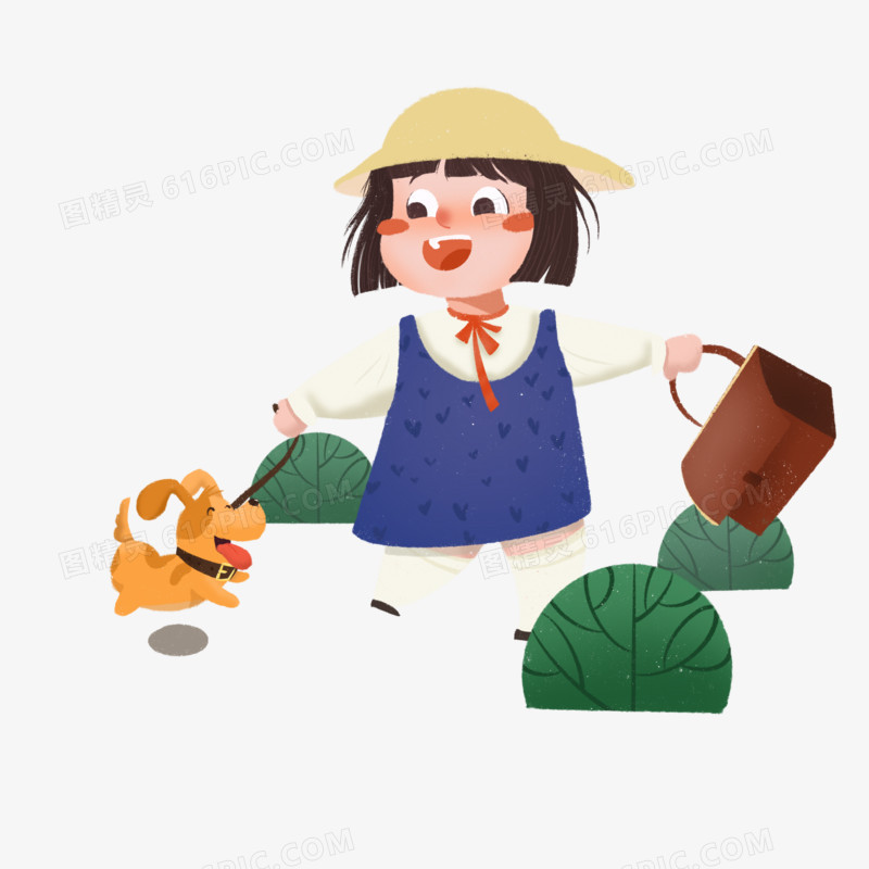 小孩上学遛狗元素