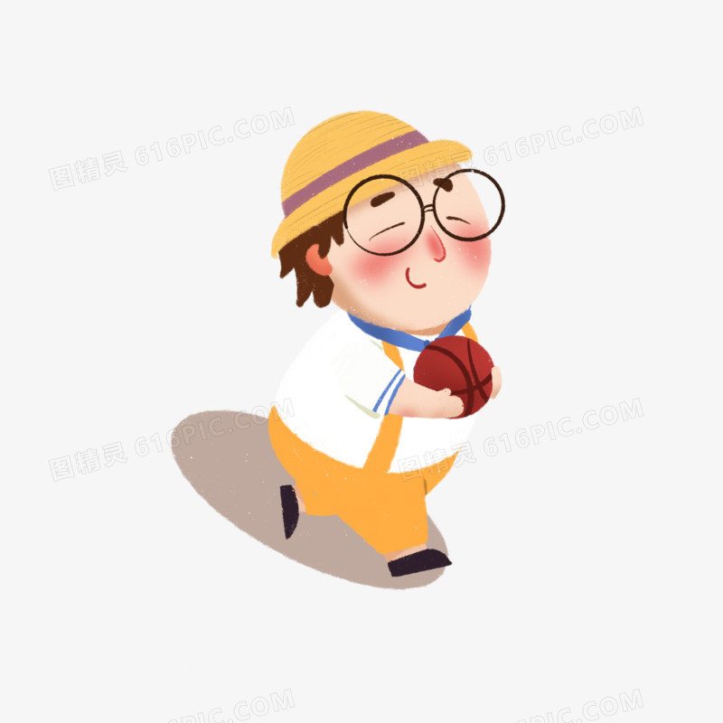 卡通风格小孩抱球元素 