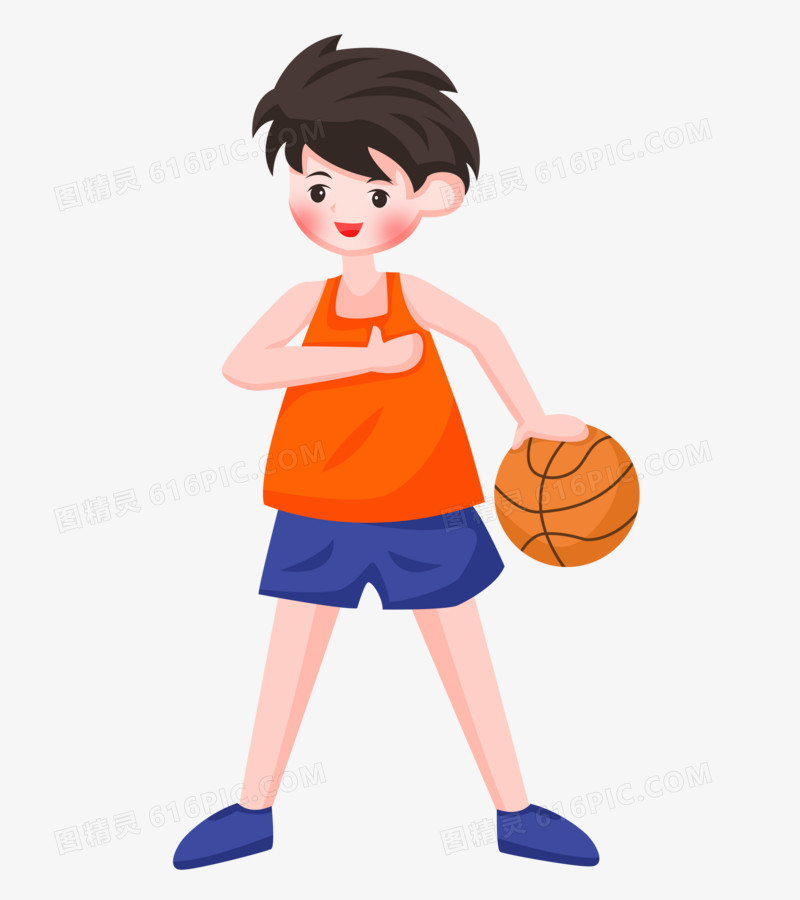 手绘卡通男孩子打篮球运动