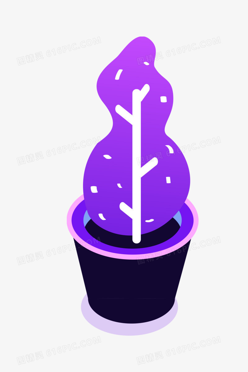 紫色花盆扁平手绘插画