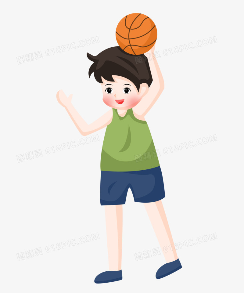 手绘卡通男孩打篮球运动