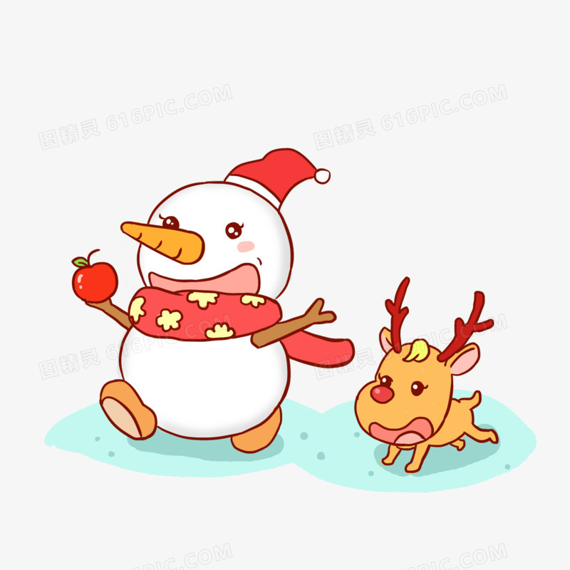 雪地圣诞节圣诞老人手绘卡通元素