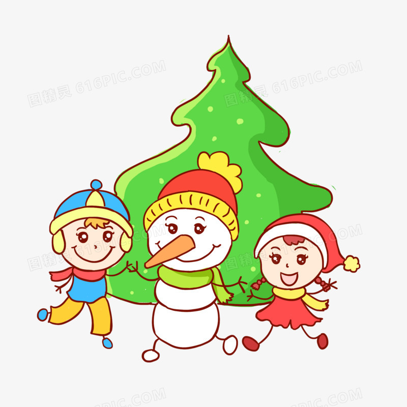 圣诞节小朋友雪人手绘卡通元素