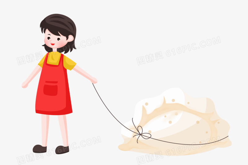 冬至之手绘卡通女孩拖着饺子