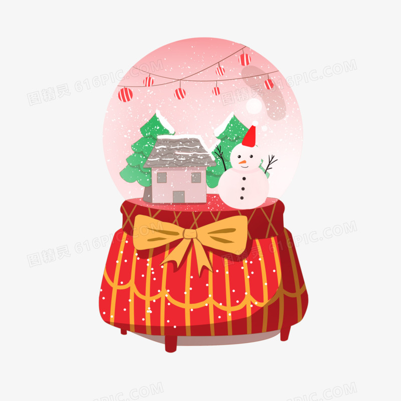 手绘圣诞主题之玻璃球里的冬天