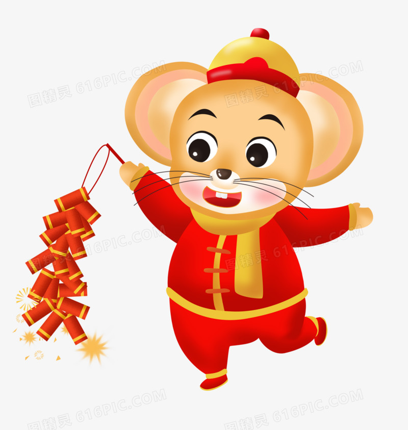 鼠年之手绘卡通鼠宝宝拿着鞭炮