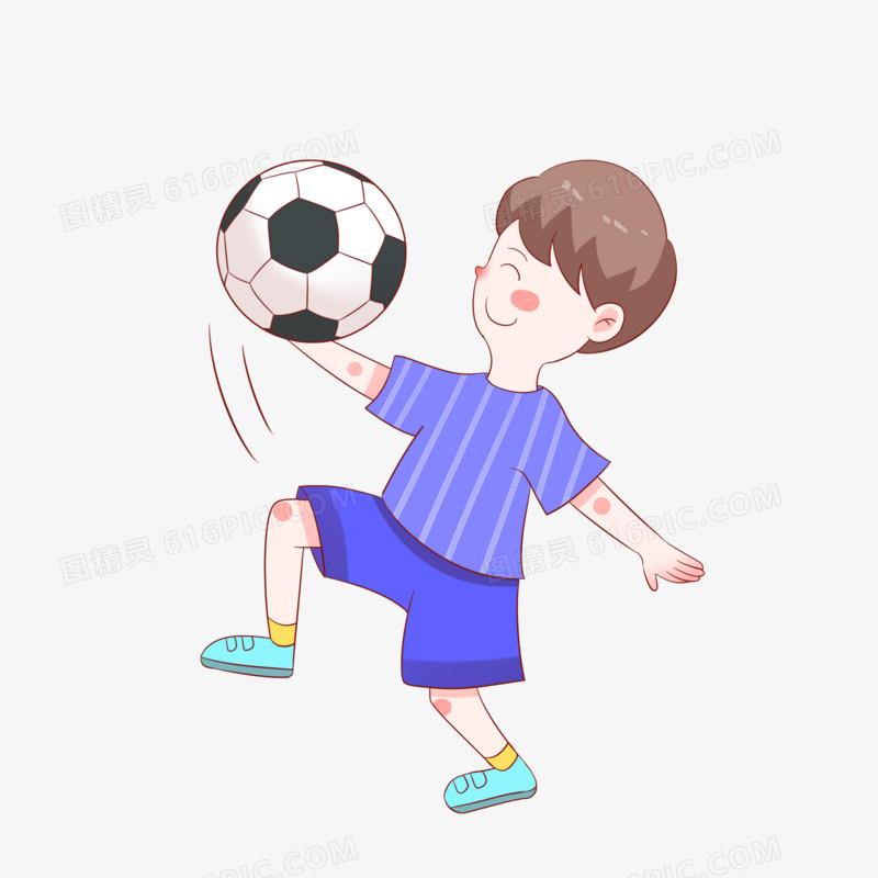 手绘踢足球的可爱小男孩