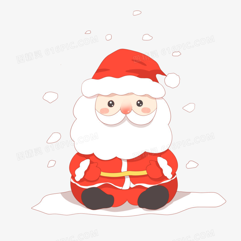 手绘坐在雪地上的可爱圣诞老人