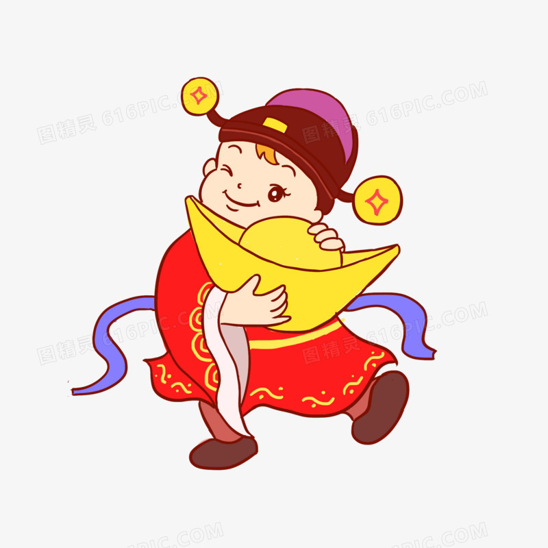 财神元宝铜钱眨眼手绘卡通元素