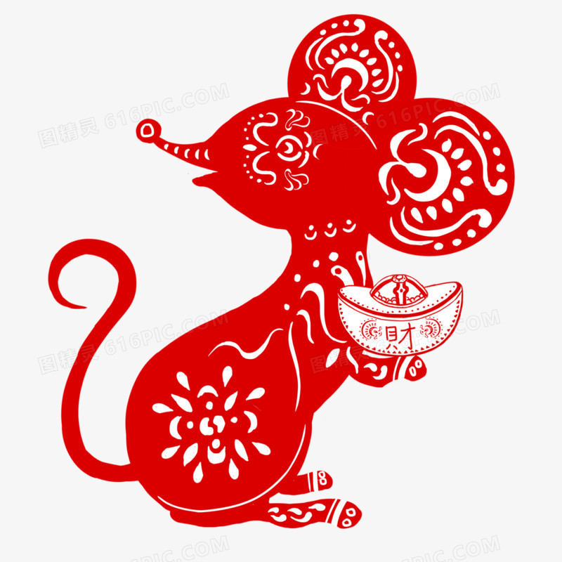 手绘剪纸老鼠喜庆素材