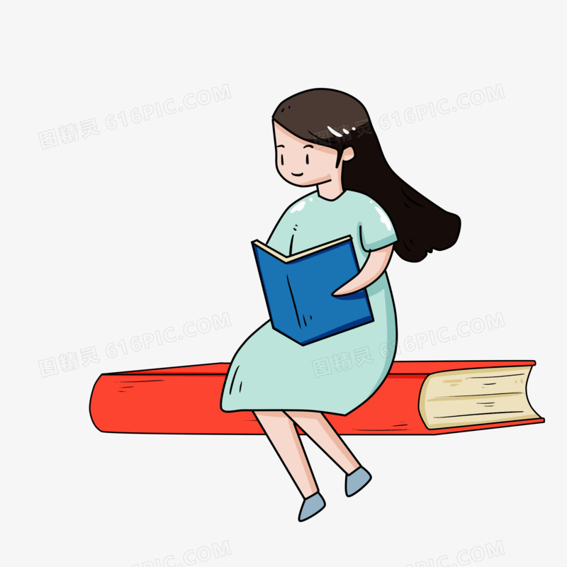 书本与女孩插画