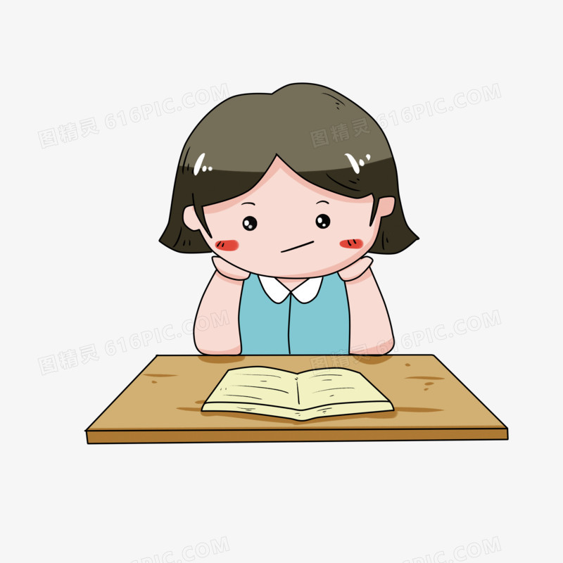 捧着脸看书的女孩