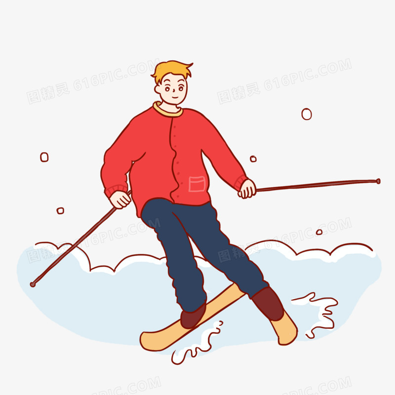 雪地男孩滑雪手绘卡通元素