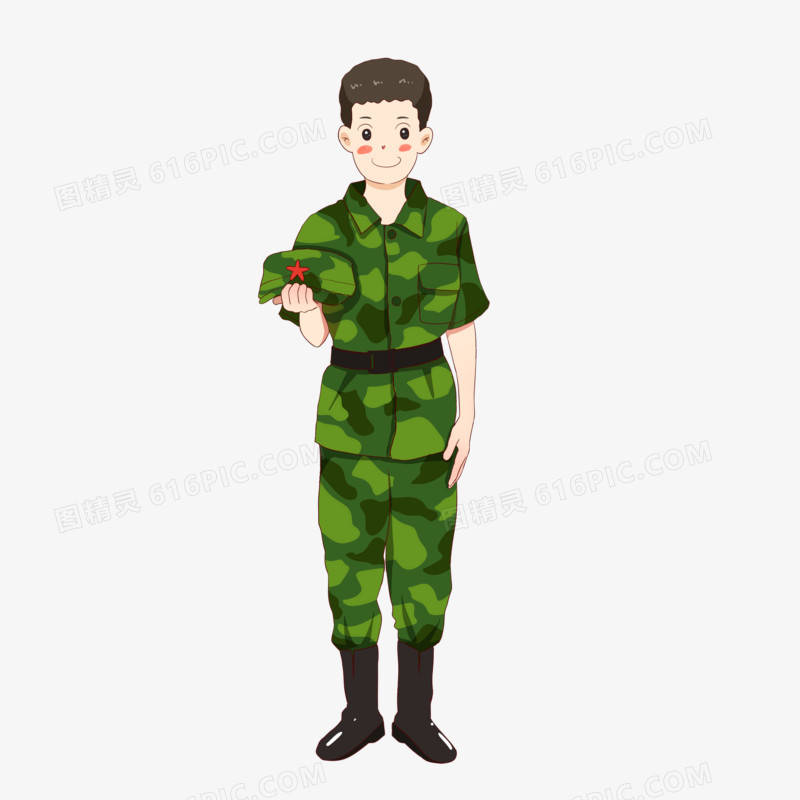 手绘军训的男孩