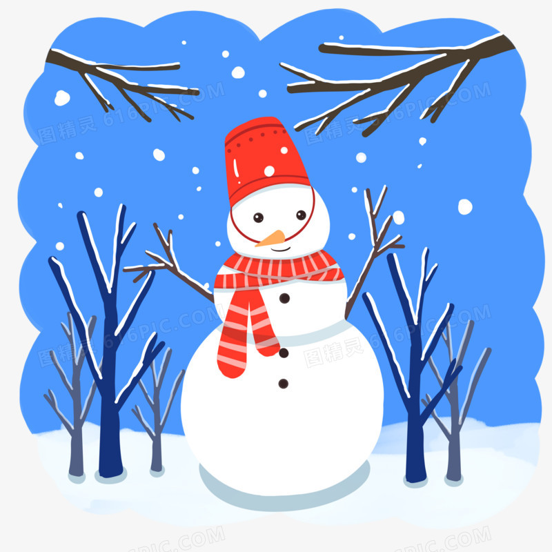 手绘冬季主题之雪天里的可爱大雪人