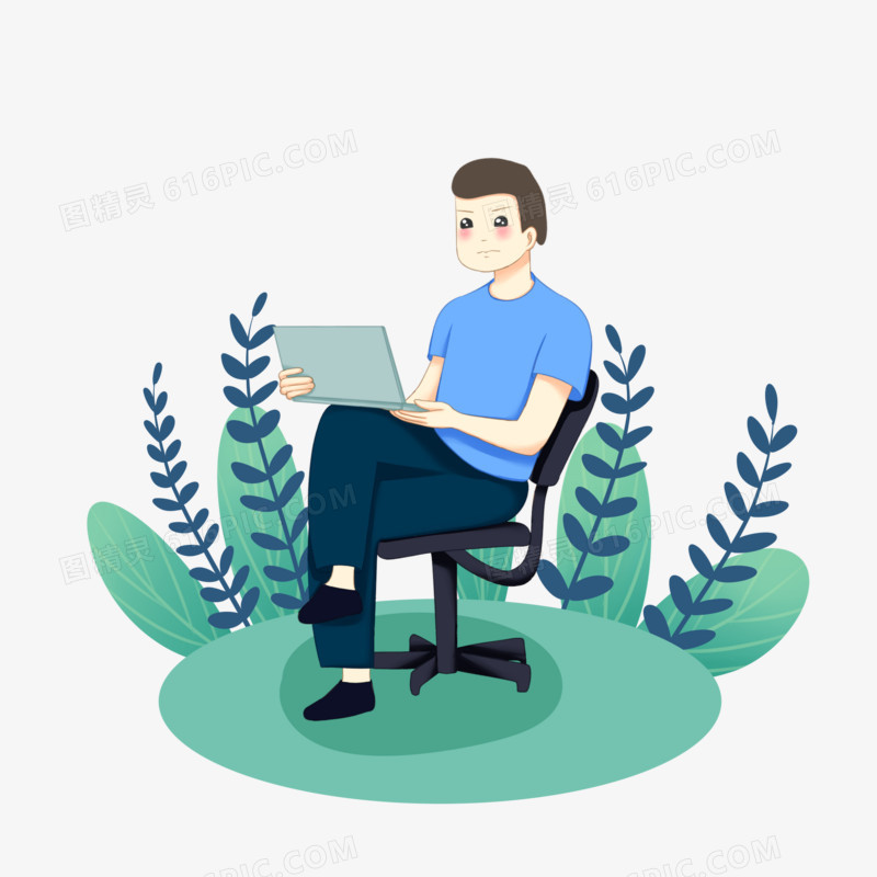 蓝色商务上班人物图