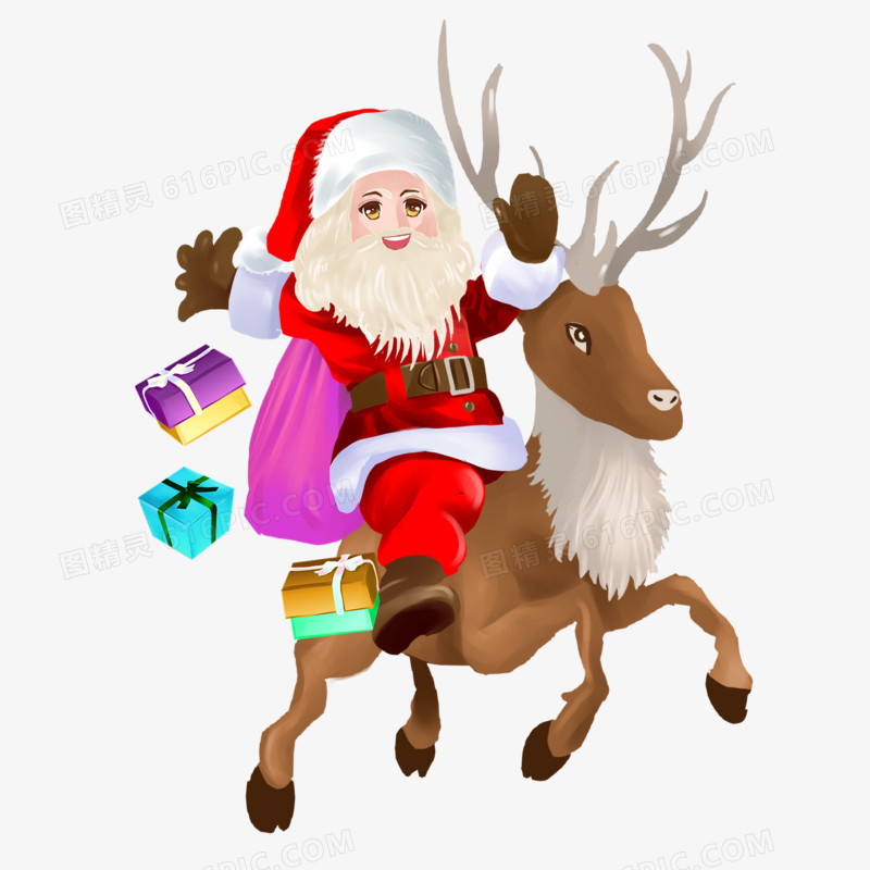 圣诞节老人礼物骑驯鹿送礼物素材