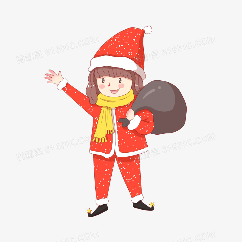 手绘圣诞老人装扮的小女孩