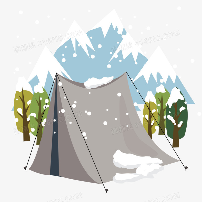 冬天场景雪山灰色帐篷树林