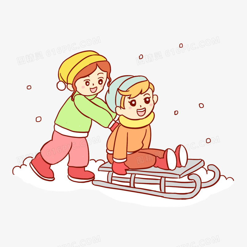 寒冬冬季滑雪下雪手绘卡通元素