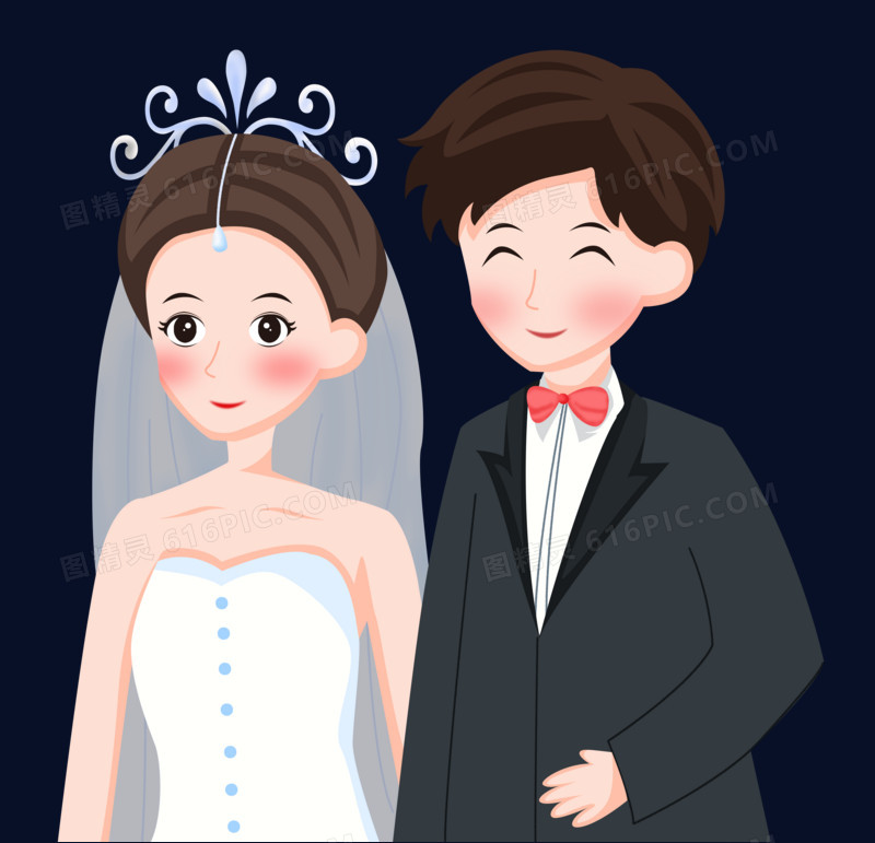 手绘卡通新郎新娘结婚
