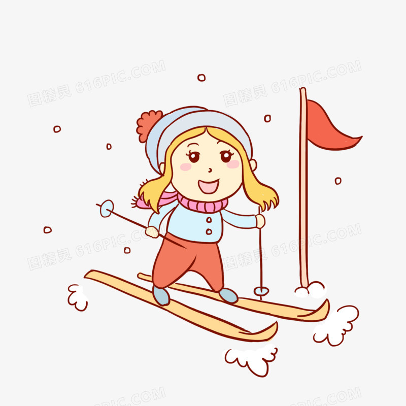 滑雪雪地大雪小雪手绘卡通元素