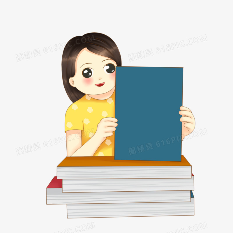 可爱书堆里的女孩