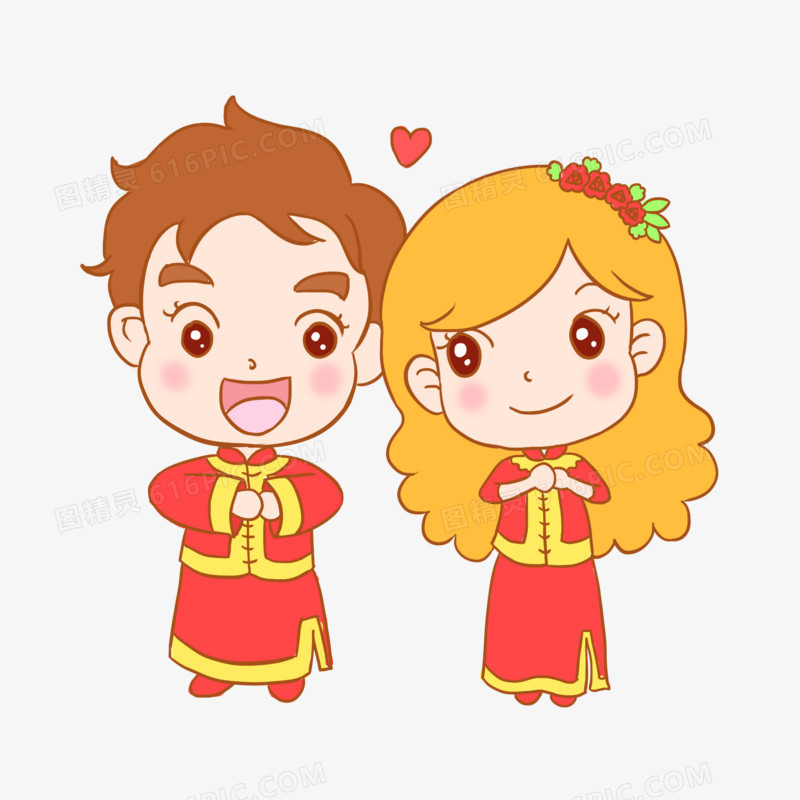 结婚中式婚礼手绘卡通元素