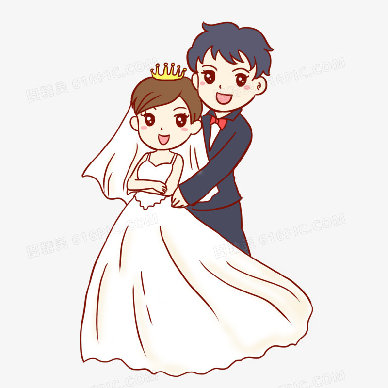结婚甜蜜新婚夫妇手绘卡通元素