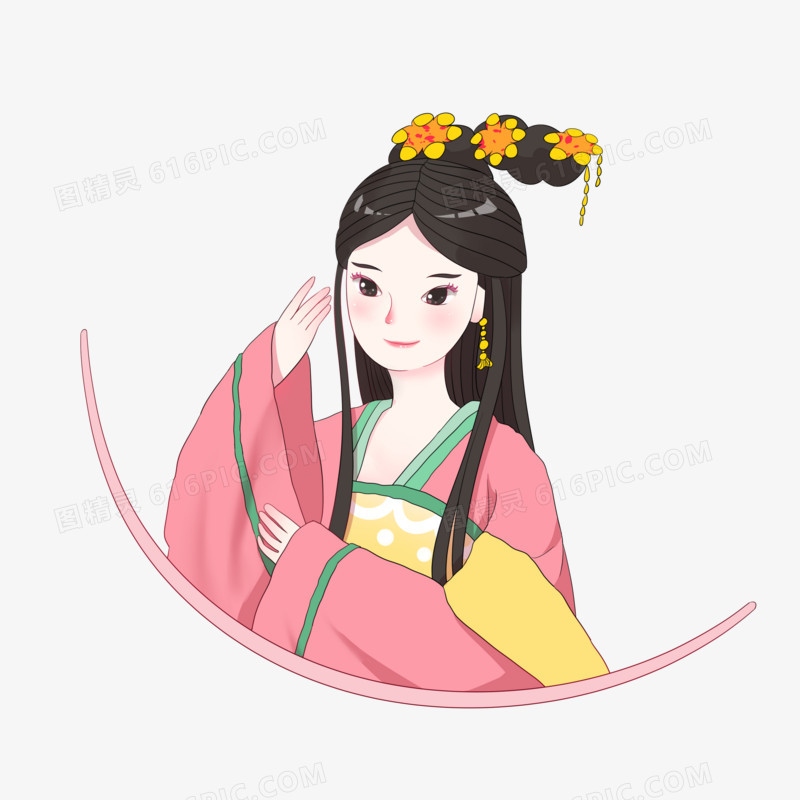 手绘古风主题之粉衣女子