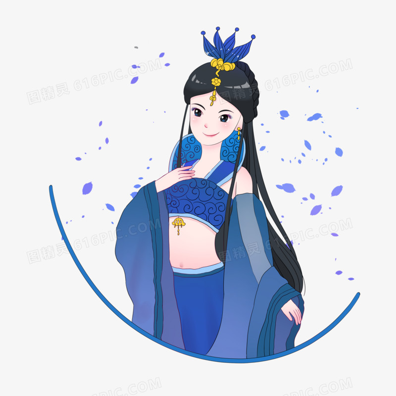 手绘古风主题之蓝衣女子