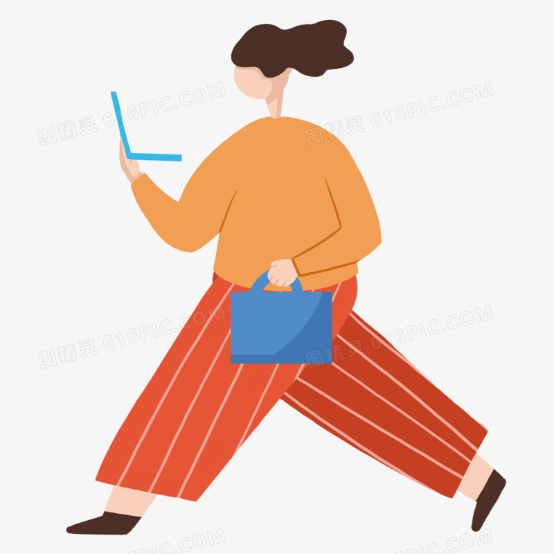 边走路边工作的扁平风女士素材