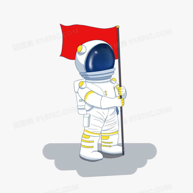 手绘拿着小红旗的宇航员