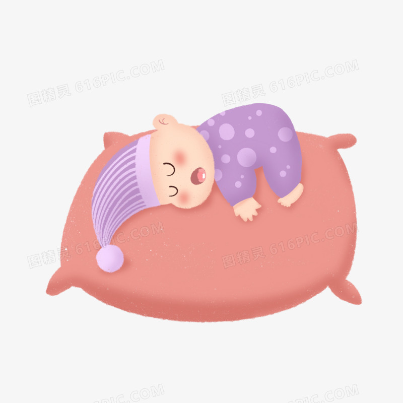 手绘趴在枕头上睡觉的小宝宝元素
