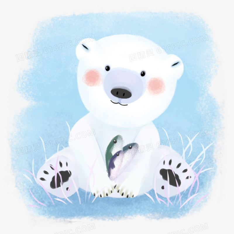 白色小北极熊手绘元素