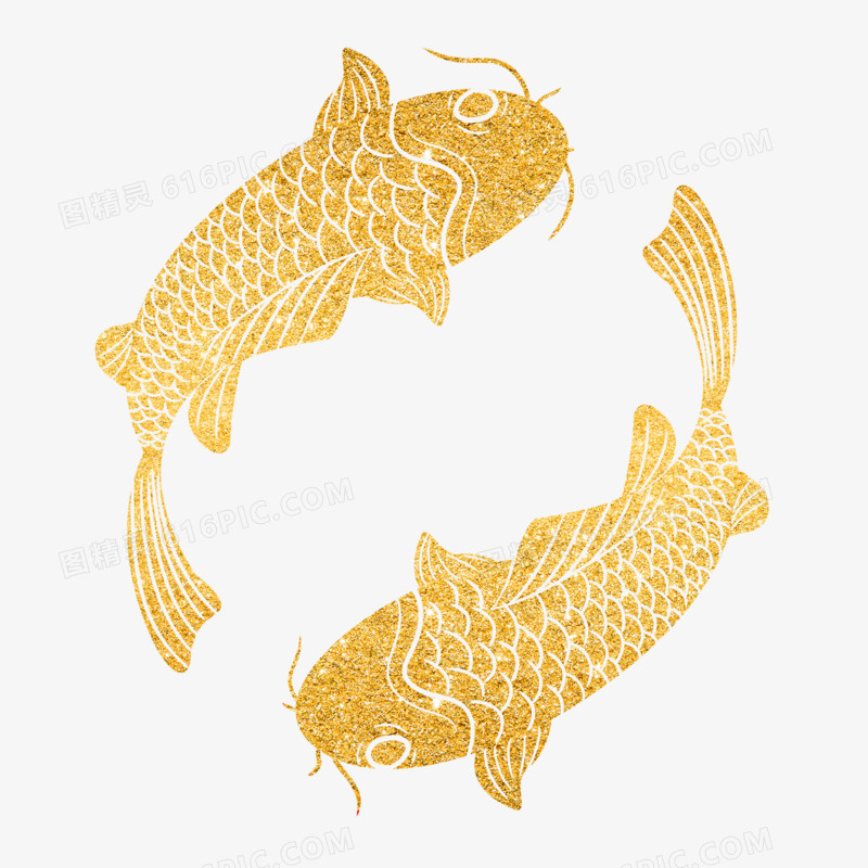 金色鲤鱼剪纸元素