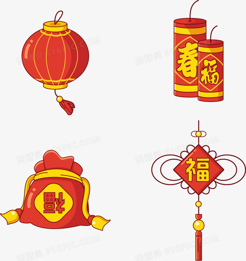 红黄中国风春节装饰元素