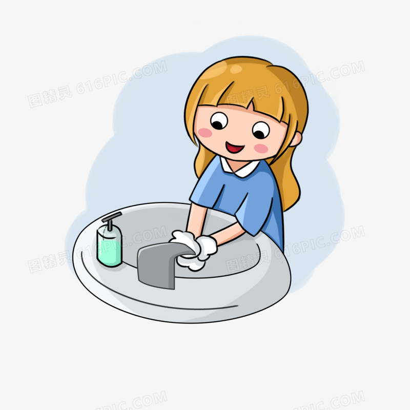 小女孩洗手盆洗手素材