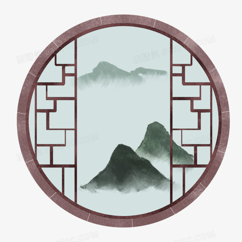 中国风山水窗户元素