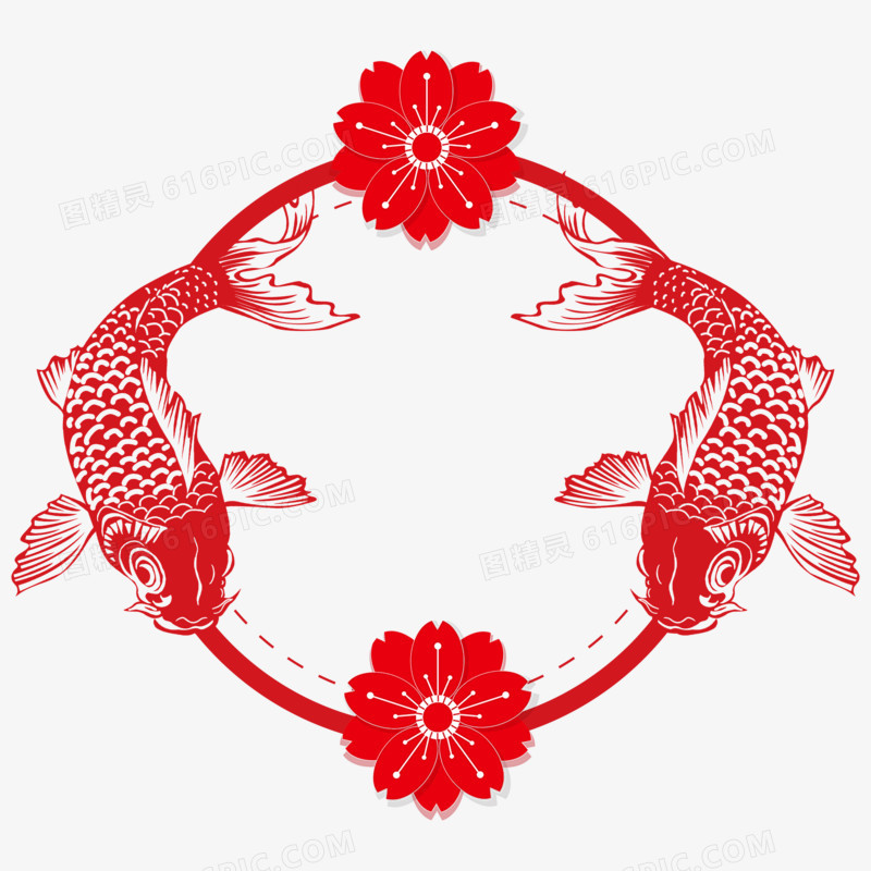 红色喜庆新年锦鲤边框手绘设计
