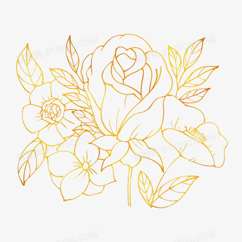 烫金花卉手绘元素