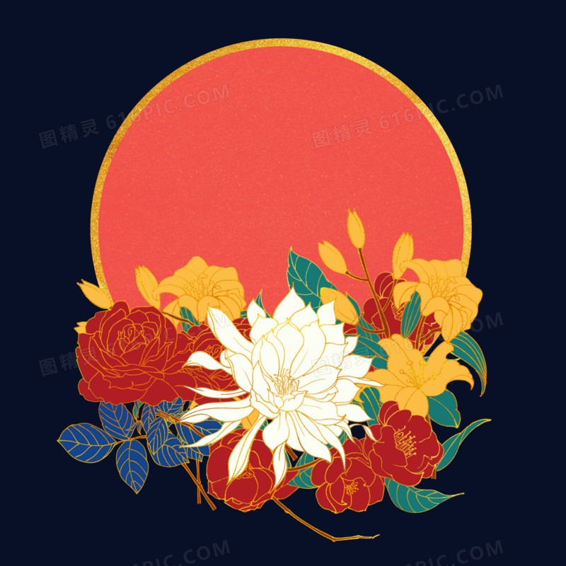 中国风花卉装饰边框元素