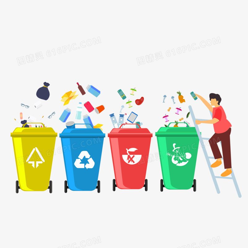 卡通手绘垃圾分类环保人物插画