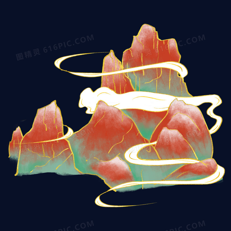 中国风手绘山装饰元素