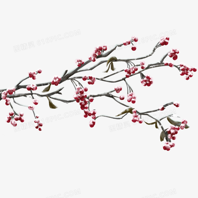 卡通新年元素中国风红色植物花卉