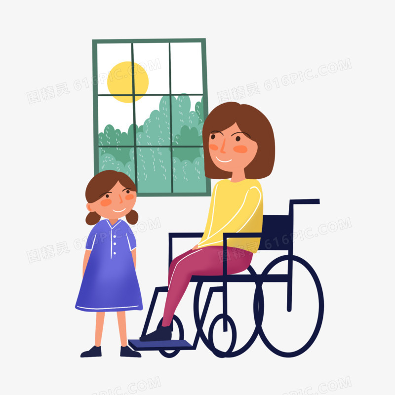 卡通手绘轮椅残疾日插画