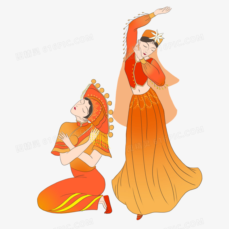 卡通民族舞蹈少女风俗元素