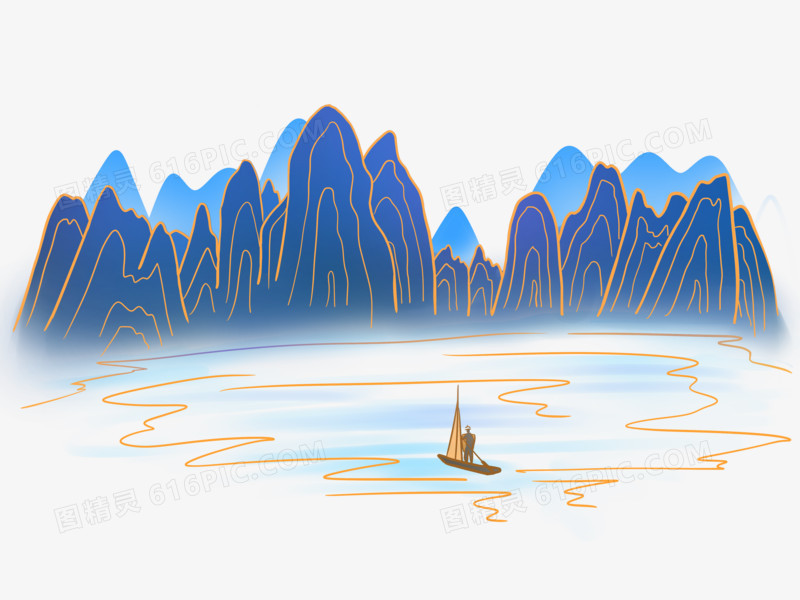 手绘中国风之金线山水