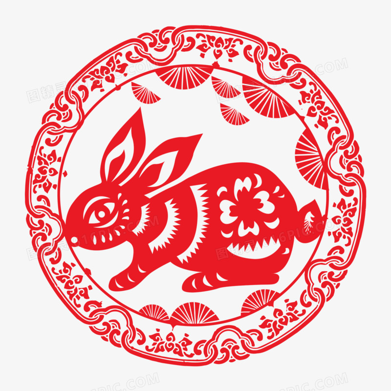 喜庆十二生肖兔子剪纸手绘设计
